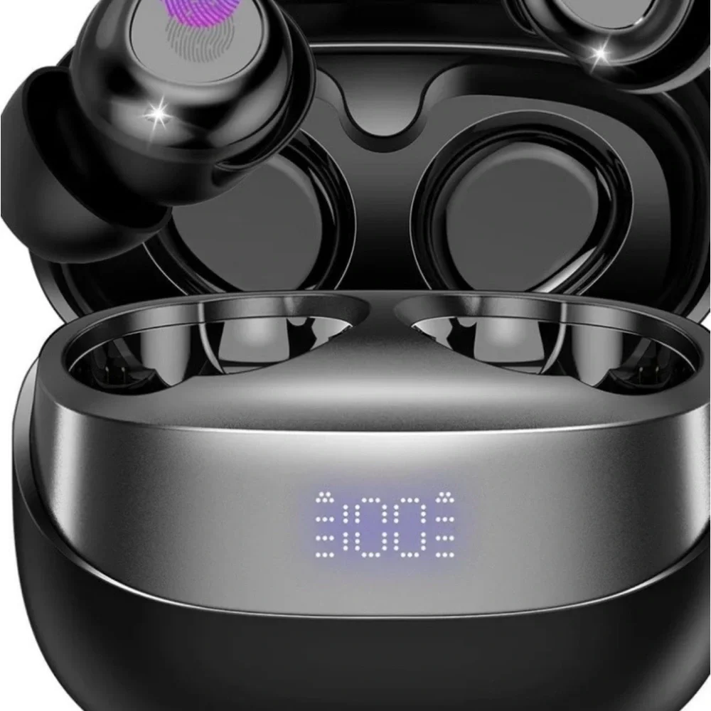 Wireless Black Earbuds with Charging Case- great for side sleepers! NWT!